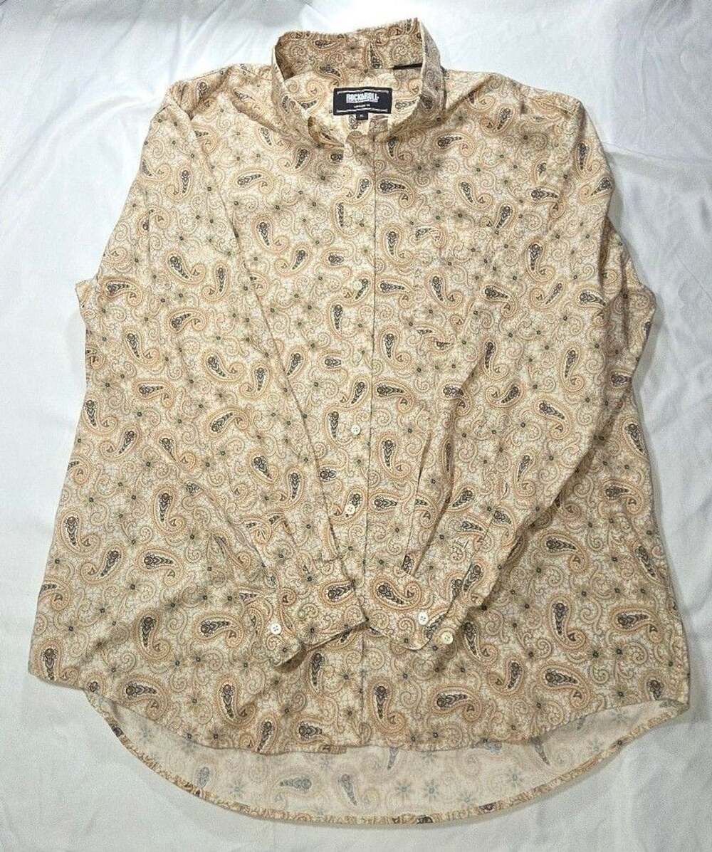 Rock & Roll Denim Paisley Long Sleeve Button Down Shirt Size XL